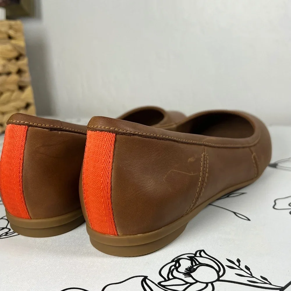 Clarks Women's Canebay Plain leather ballet flats Tan Brown Orange Stripe 8.5 M